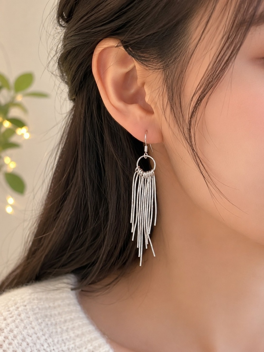 Sterling Silver Tassel Fringe Drop Earrings Women